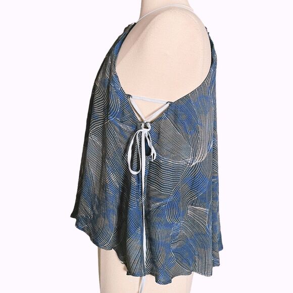 FREE PEOPLE Size M Seasons in the Sun Blouse Ocean Blue Ribbon Ties Coastal - Picture 7 of 10